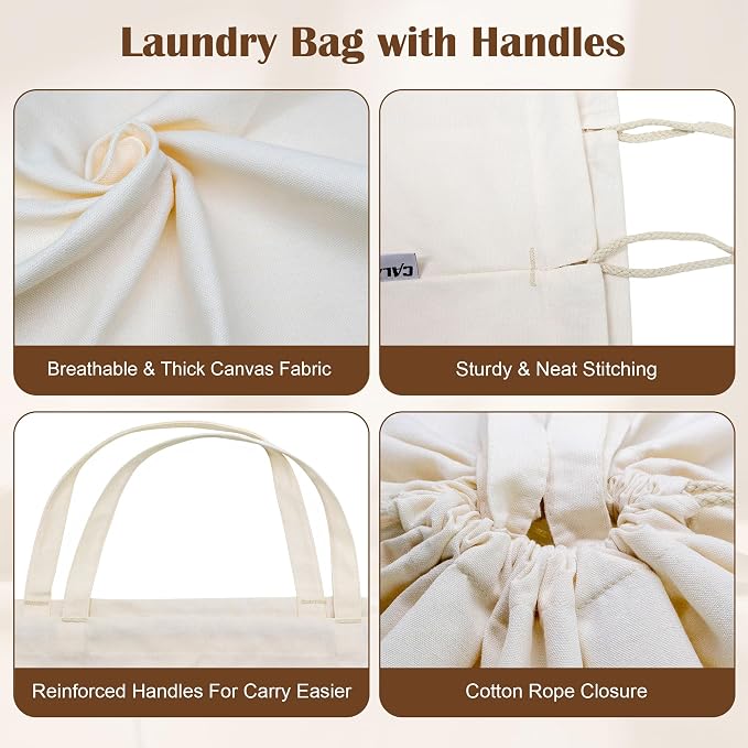 Canvas Laundry Bag with Handles & Drawstring Closure 27.5”x35", Thick Cotton - Image 4