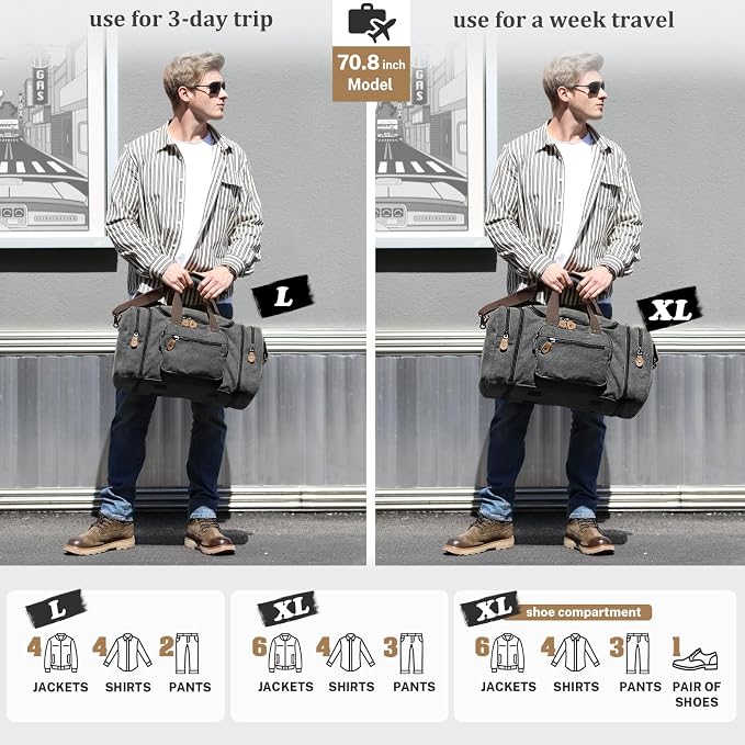 Gonex Canvas Duffle Bag for Travel 50L Expandable Duffel Weekend Overnight Bag - Image 6