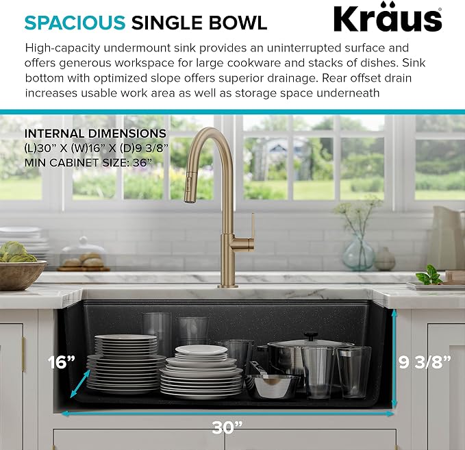 Kraus KGUW2-33MB-100-100, Bellucci Workstation 32 in. Undermount Granite - Image 4