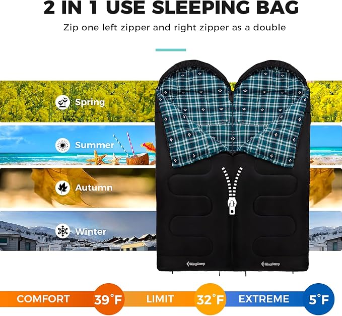 KingCamp Sleeping Bag for Adults, Cold Weather & Warm XL Big and Tall Flannel - Image 6
