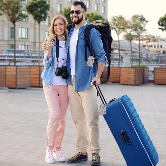 2 Pack Luggage Tag for Suitcase, Wave Dot Art Tropical Palm Leather Suitcase - Image 7