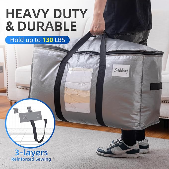 TAILI Extra Large Moving Bags, 6 Pack Silver Heavy Duty Totes - Image 5