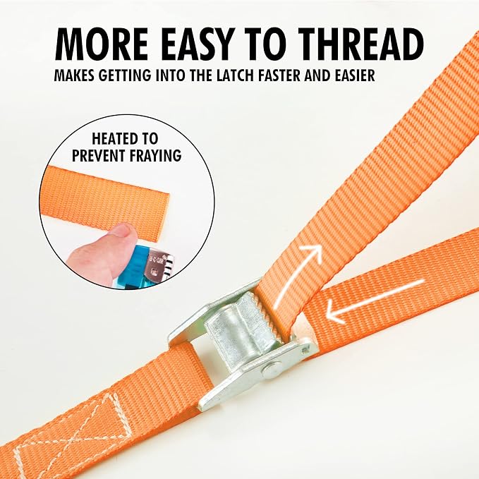 Cartman 1" x 12' Lashing Straps Cargo Tie-Down Strap Up to 600lbs, 2pk Orange - Image 3