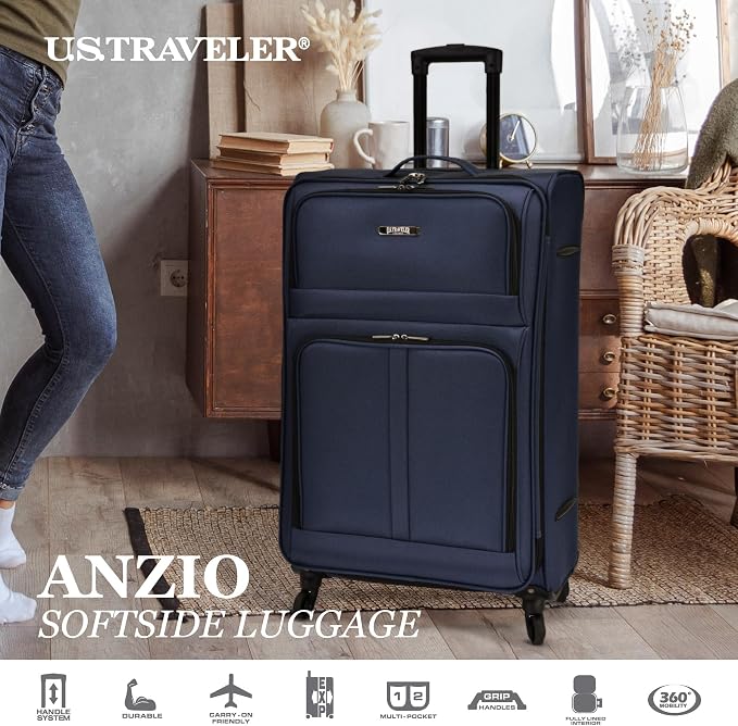 U.S. Traveler Anzio Softside Expandable Spinner Luggage, Dark Grey, 3-Piece Set - Image 2