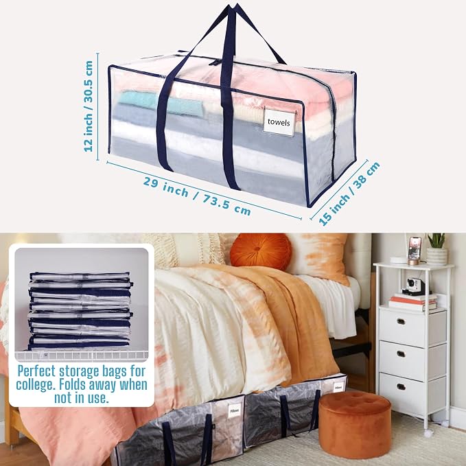 VENO 4 Pack Moving Bags Plastic Storage Totes Clothes Organization Large W - Image 4