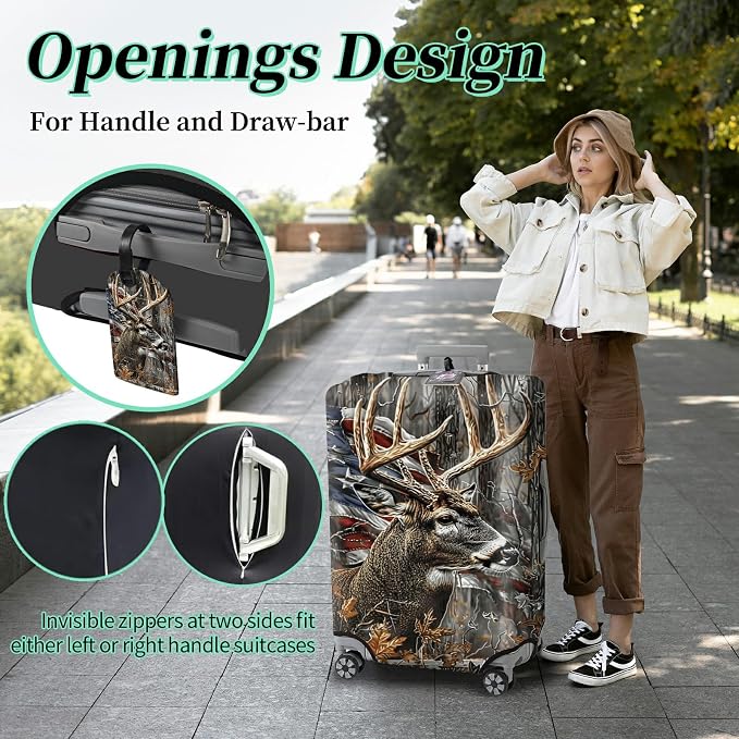 Luggage Cover + Tag, Camo Deer Flag Travel Suitcase Protector - Image 4
