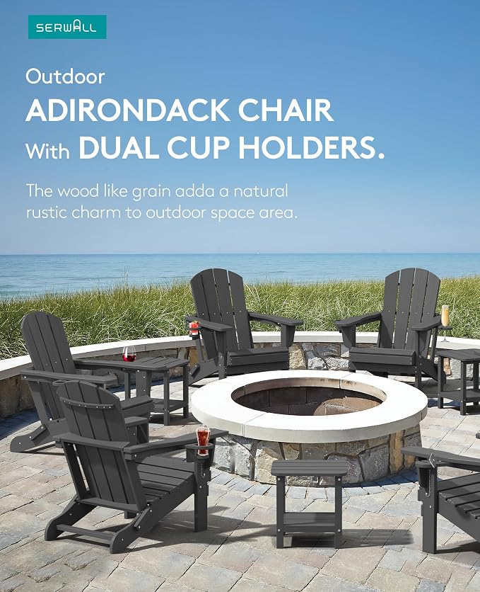 SERWALL Foldable Adirondack Chair Set of 8, Oversized HDPE Adirondack Chair - Image 6
