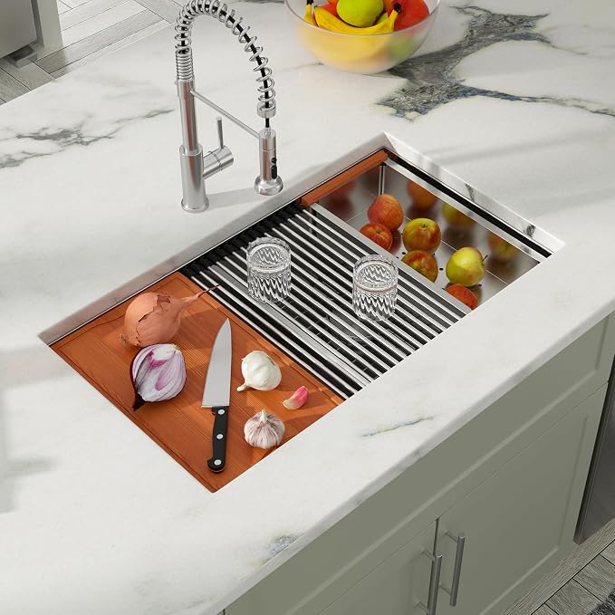 Dcolora 33 In. Double Bowl Kitchen Sink Undermount Sink Workstation Stainless - Image 3