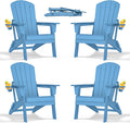 Folding Adirondack Chair with Cup Holder Set of 4, All-Weather Adirondack Chair by nevilywood
