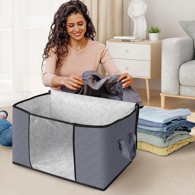 Fab totes 10 Pack Clothes Storage, Foldable Thick Fabric Blanket Storage Bags - Image 3