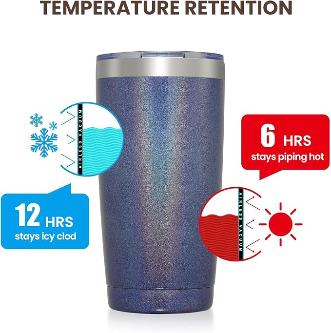 MEWAY 20oz Tumbler Double Wall Vacuum Insulated Travel Glitter Mug, Stainless - Image 6