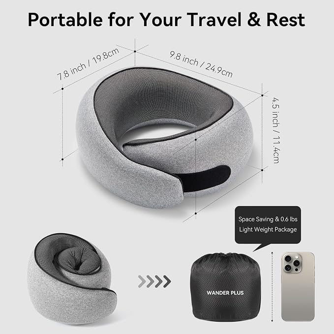 WANDER PLUS® Genuine Travel Pillow, 100% Pure Memory Foam Neck Pillow - Image 4