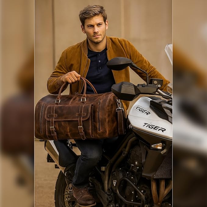 20 Inch Leather Duffel Bags for Men and Women Full Grain Leather Travel - Image 7