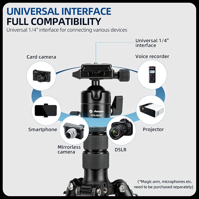 Fotopro 73" Camera Tripod, Aluminum Compact Travel Tripod and Monopod - Image 7