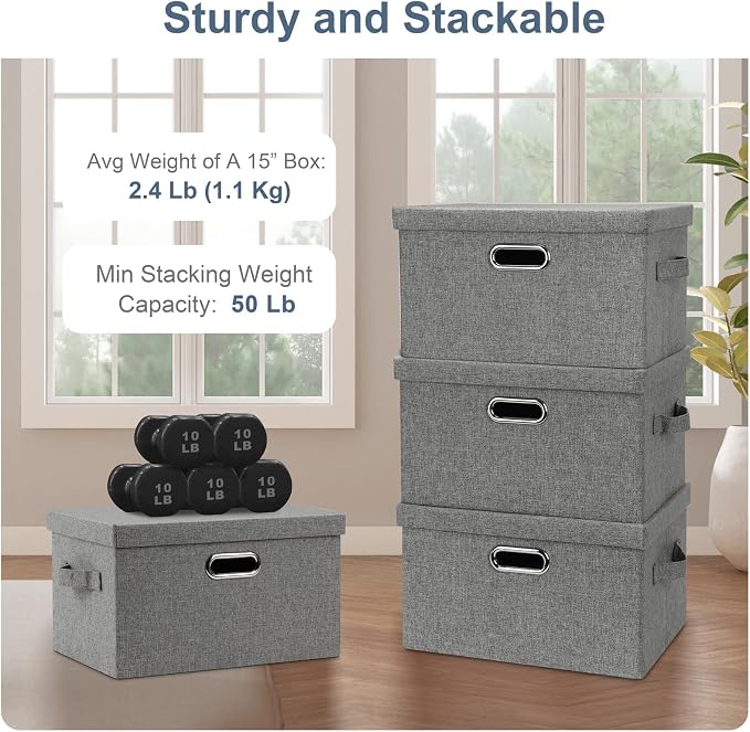 Medium 15" 21 Quart Collapsible Stackable Storage Bins - Image 5
