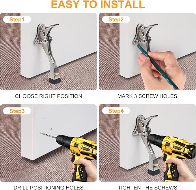 2 Packs Heavy Duty Kickdown Door Stopper, One Touch Adjustable Kickdown Door - Image 7