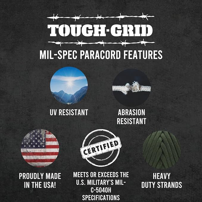 TOUGH-GRID 750 Paracord Rope Nylon Parachute Cord, Made in USA Survival Kit - Image 6