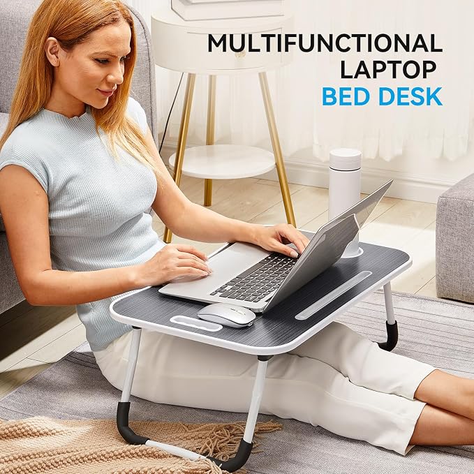 BUYIFY Folding Lap Desk, 23 Inch Portable Wood Deep Black Laptop Bed Desk Lap - Image 5