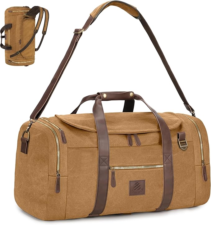 60L Travel Bags for Men, Nomad Canvas Duffle Bag Vintage Genuine Leather Travel by DensataTravelBag