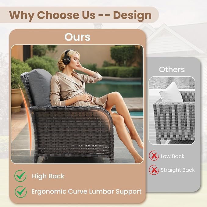 HOOOWOOO Patio Furniture Set, 4 Pieces Outdoor Conversation Set, All Weather - Image 2