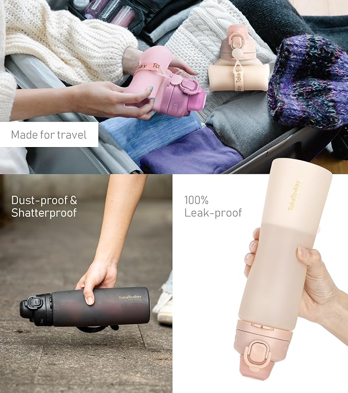 TakeToday Collapsible Water Bottles 20oz, Leak Proof, Foldable Silicone Travel - Image 5