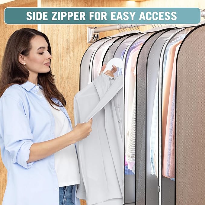 10" Gusseted Garment Bags for Hanging Clothes 60" Suit Bags for Open Closet - Image 4