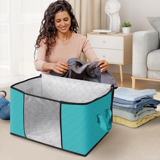 Fab totes 8 Pack Clothes Storage, Foldable Thick Fabric Blanket Storage Bags - Image 3