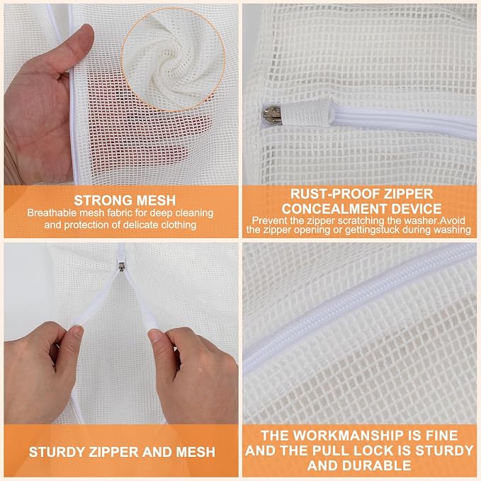 4-Piece White Medium Durable Organic Cotton Mesh Laundry Bags - Image 5