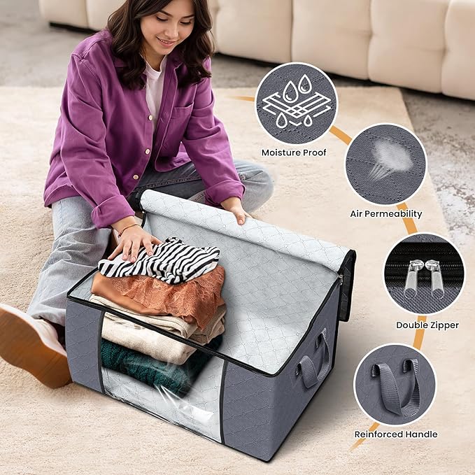 Fab totes 8 Pack Clothes Storage, Foldable Thick Fabric Blanket Storage Bags - Image 4