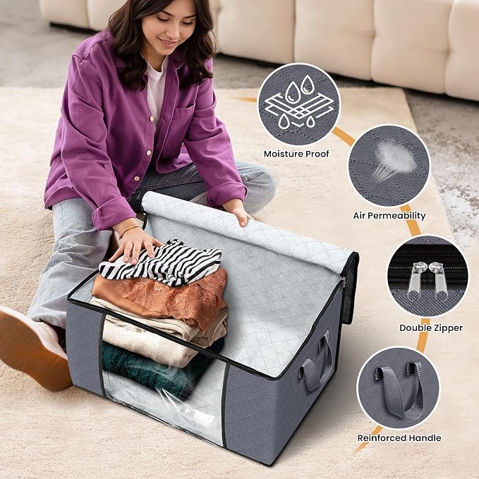 Fab totes 10 Pack Clothes Storage, Foldable Thick Fabric Blanket Storage Bags - Image 4
