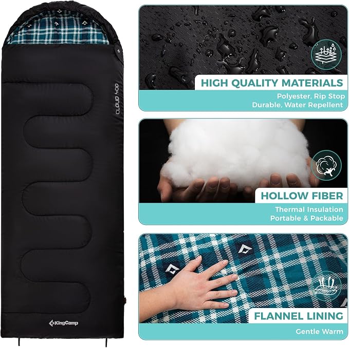 KingCamp Sleeping Bag for Adults, Cold Weather & Warm XL Big and Tall Flannel - Image 5