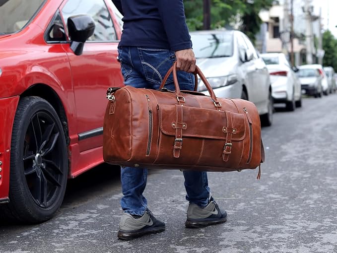 20 Inch Leather Duffle Bag Handmade Rustic Overnight Weekend Bag - Image 2