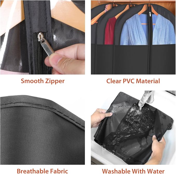 Univivi Long Garment Bags for Hanging Clothes, 3 Pack - Image 3
