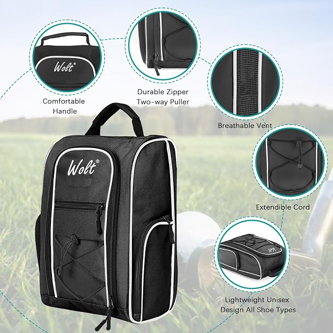 Wolt 2 Pcs Golf Shoe Bag for Travel- Zippered Shoes Carrier Bags - Image 3
