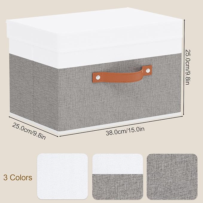 Fabric Storage Bins with Lids, 5 Pack Linen Foldable Cloth Baskets, 15 x 9.8 x - Image 6