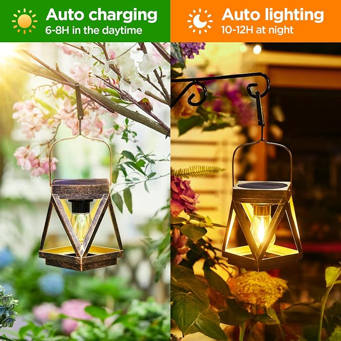 KOOPER Solar Lanterns Outdoor Waterproof, 4 Pack Upgraded Metal Hanging Solar - Image 6