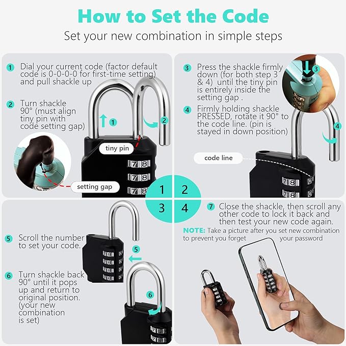 CL21VP 2.6 Inch Long Shackle Combination Lock, 4 Digit Combination Padlock Set - Image 5