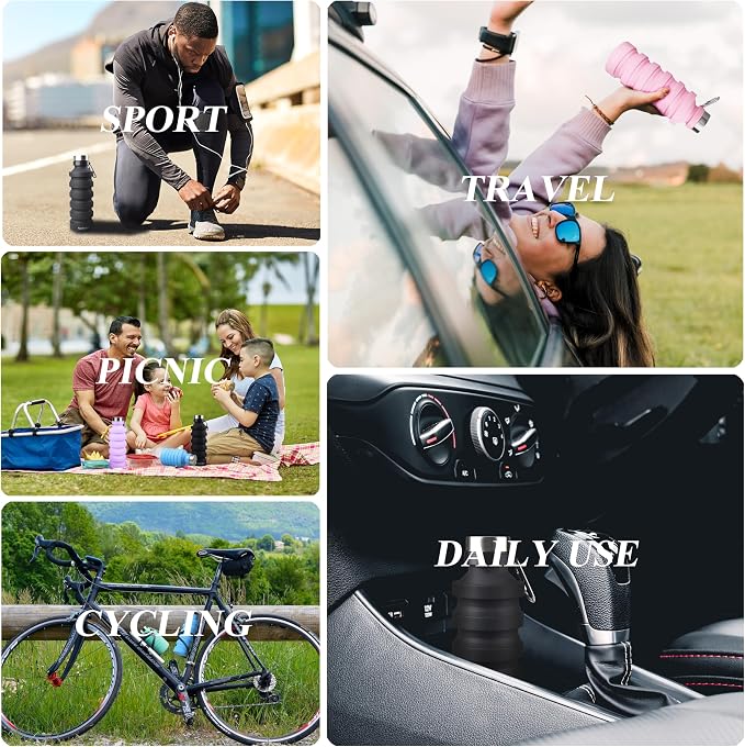 Nefeeko Collapsible Water Bottle, Reuseable BPA Free Silicone Foldable Water - Image 5