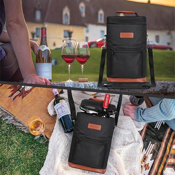 opux Wine Bag 2 Bottle Wine Tote Carrier, Insulated Wine Cooler Bag - Image 7
