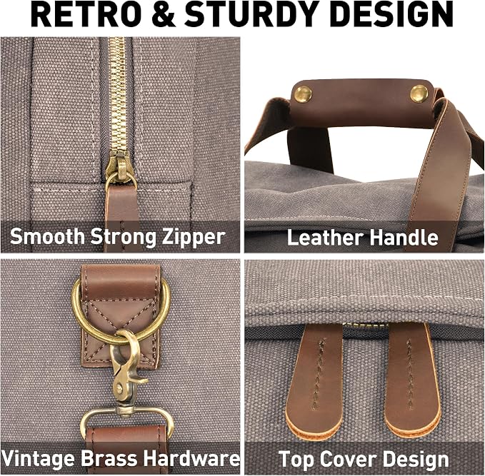 60L Travel Bags for Men, Nomad Canvas Duffle Bag Vintage Genuine Leather Travel - Image 5