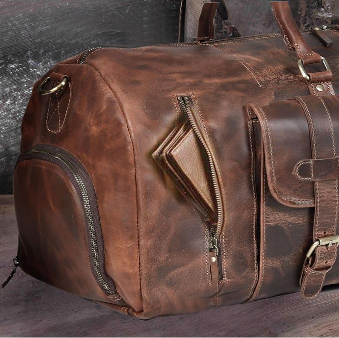 20 Inch Leather Duffel Bags for Men and Women Full Grain Leather Travel - Image 8