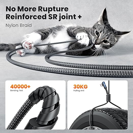 USB C Cable 100W Right Angle Fast Charging Cord, Nylon Braided USB 2.0 Cable - Image 7