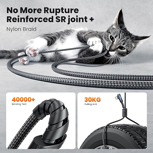 USB C Cable 6.6ft 100W Right Angle Fast Charging Cord, Nylon Braided USB 2.0 - Image 6