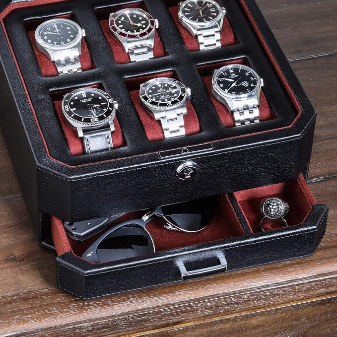 ROTHWELL Gift Set 6 Slot Leather Watch Box and 2 Watch Travel Case - Image 8