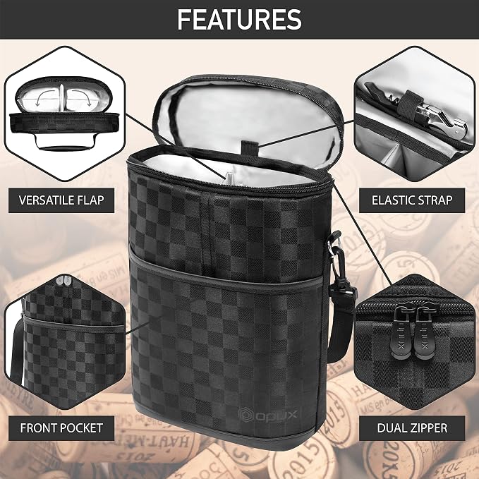 opux 2 Bottle Wine Carrier Tote, Insulated Leakproof Wine Cooler Bag, Wine - Image 4