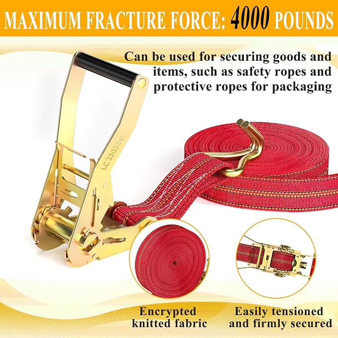 4Pack Heavy Duty Ratchet Straps, 2” 32Ft Ratchet Tie Down Strap, Tie Down - Image 4