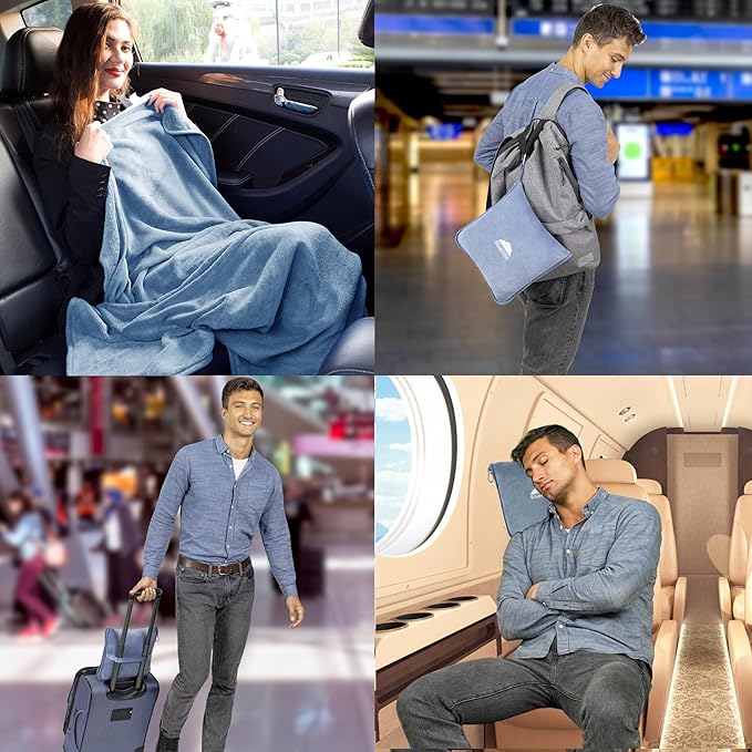 BlueHills Premium Soft Long Travel Blanket Pillow - Image 2