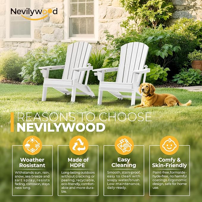 Folding Adirondack Chair, Ergonomic Extended Backrest, HDPE All-Weather - Image 3