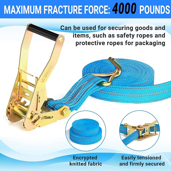 2Pack Ratchet Straps Heavy Duty, 2” 32Ft Tie Down Straps Ratchet, Tie Down - Image 4