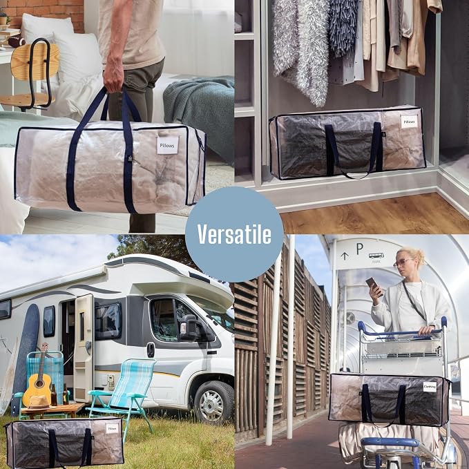 VENO 10 Pack Moving Bags Plastic Storage Totes Clothes Organization Large W - Image 6